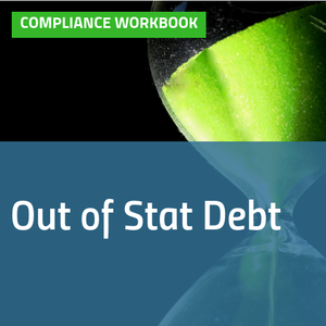 Cover of Out of Stat Debt compliance workbook with image of hourglass [Image by creator  from ]