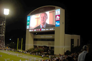 An ad shown at a recent Mississippi State University football game showcased the "One, Mississippi" campaign and Insurance Commissioner Mike Chaney (Photo by Mississippi Insurance Department).
